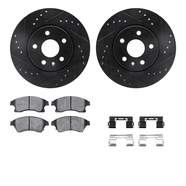 Dynamic Friction Co 8312-47065, Rotors-Drilled, Slotted-BLK w/ 3000 Series Ceramic Brake Pads incl. Hardware, Zinc Coat 8312-47065